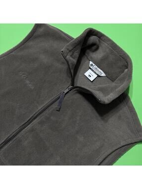 Dark Brown Gray Columbia Fleece Fest Full Zipper Hiking Vest Men’s Large